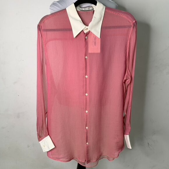 PINK Victoria's Secret Tops - New PINK Women's Darcy Winchester 100% Silk Long Sleeve Button Down Shirt Large